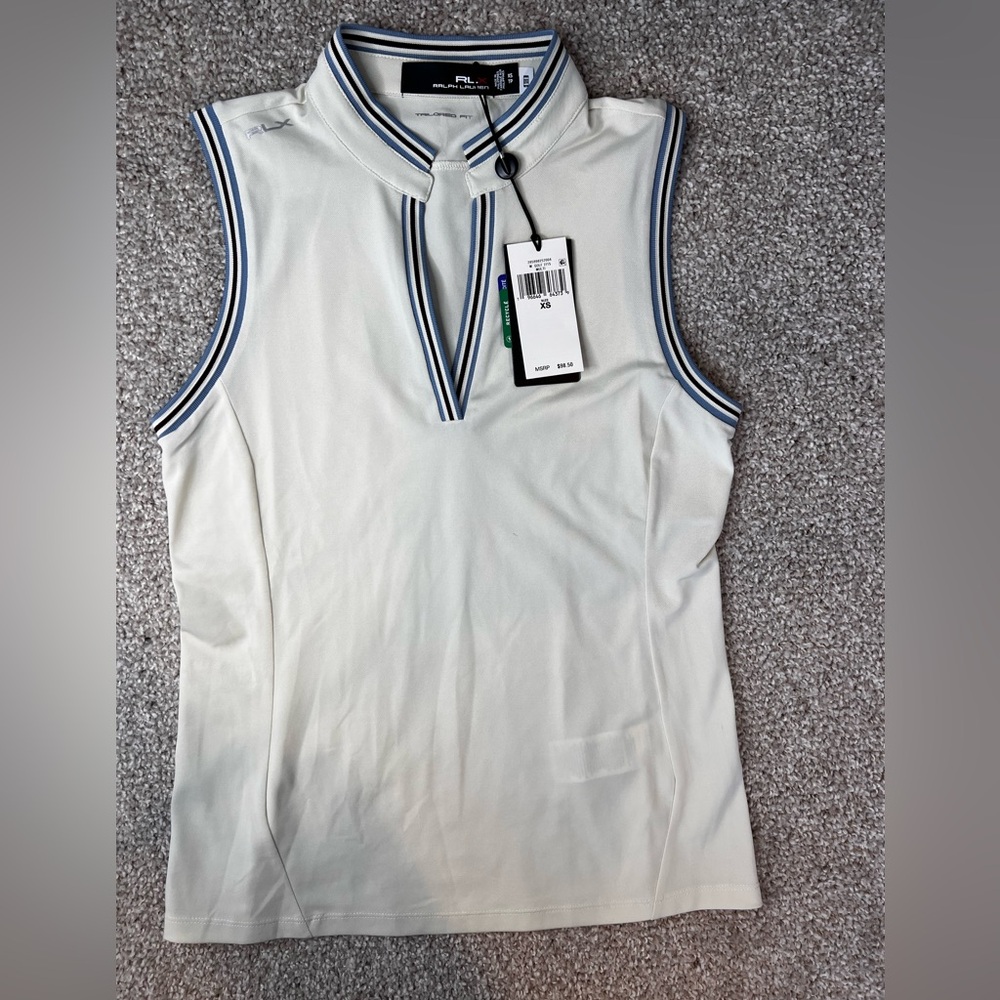 RLX by Ralph Lauren - Women’s White Tank Top - NWT -XS - VNeck- Blue/Burgundy